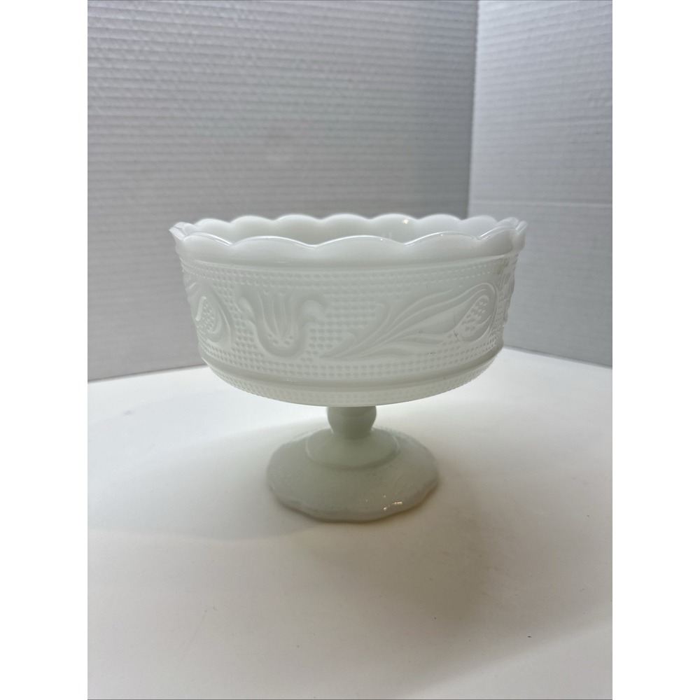 Vintage EO BRODY 6" Trifle BOWL WHITE Milk Glass Serving Pedestal Dish M6000 USA